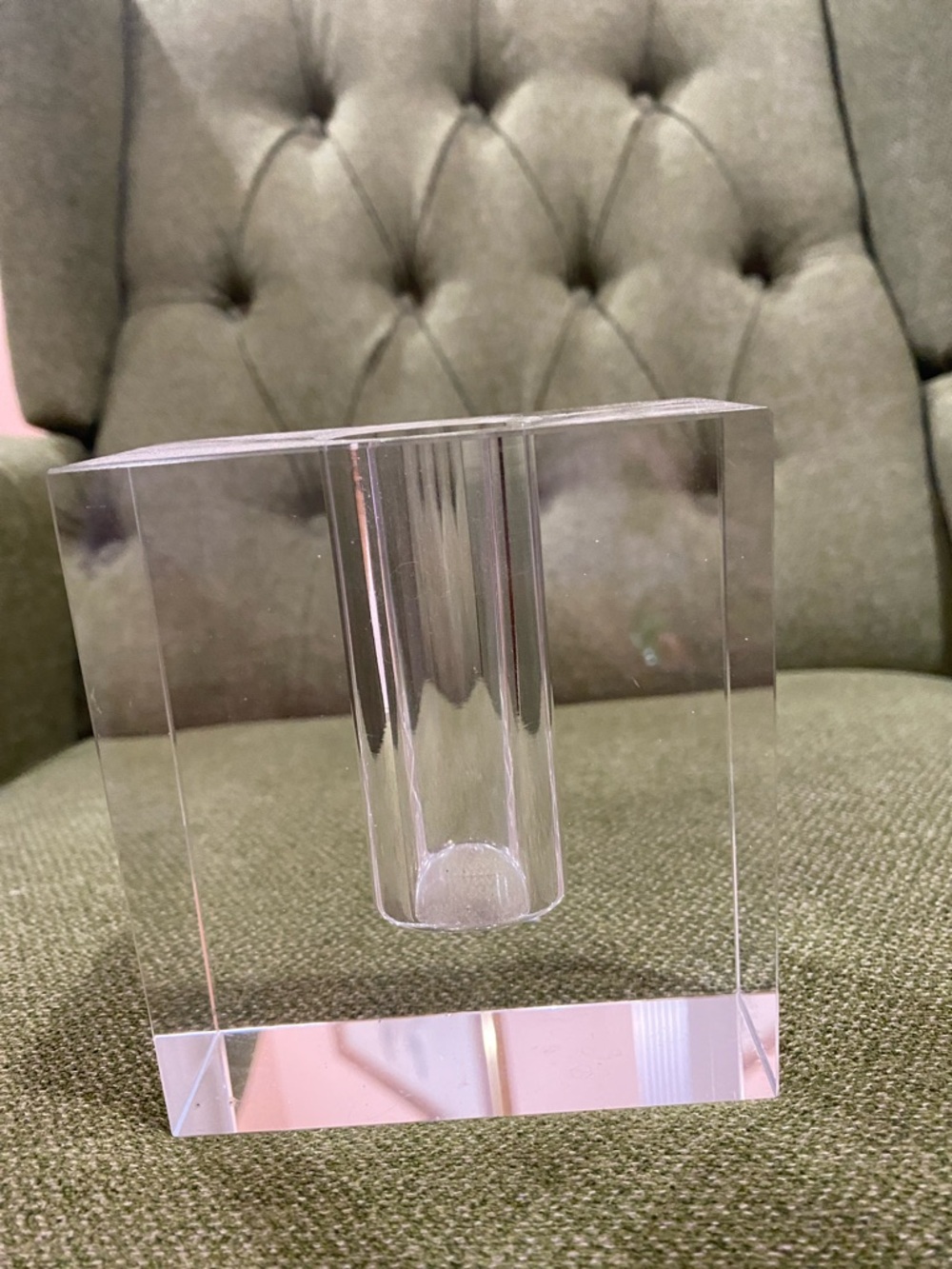 Clear Acrylic Block Bud vase modernist vintage